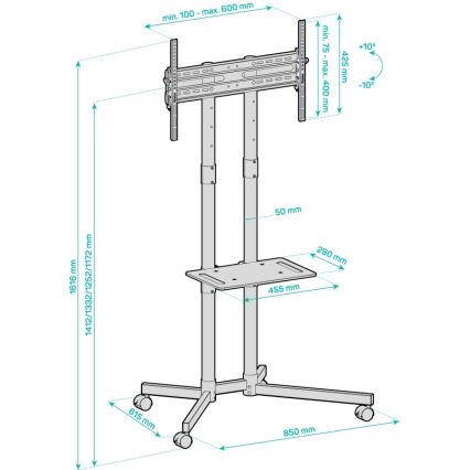 CONNECT IT CMH-9100-BK - Porta TV mobile con ripiano 37-70” nero