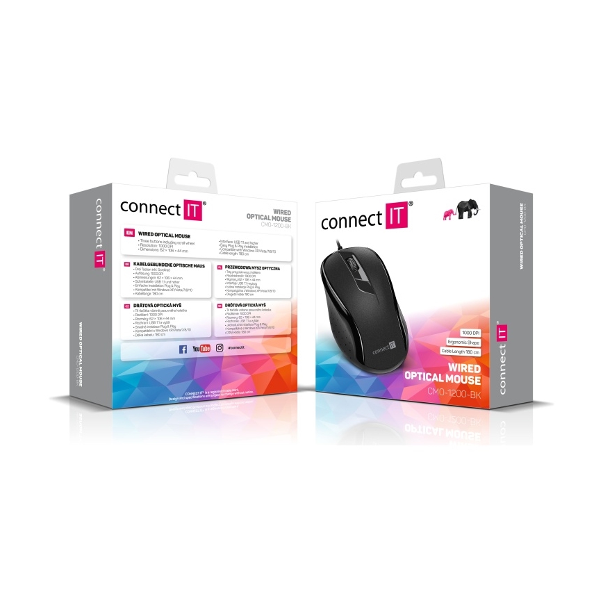 CONNECT IT CMO-1200-BK - Mouse con filo 1000 DPI nero