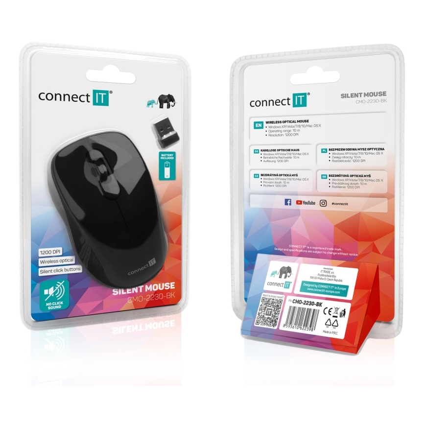 CONNECT IT CMO-2230-BK - Wireless silent topo MUTE 1200 DPI 1xAA nero