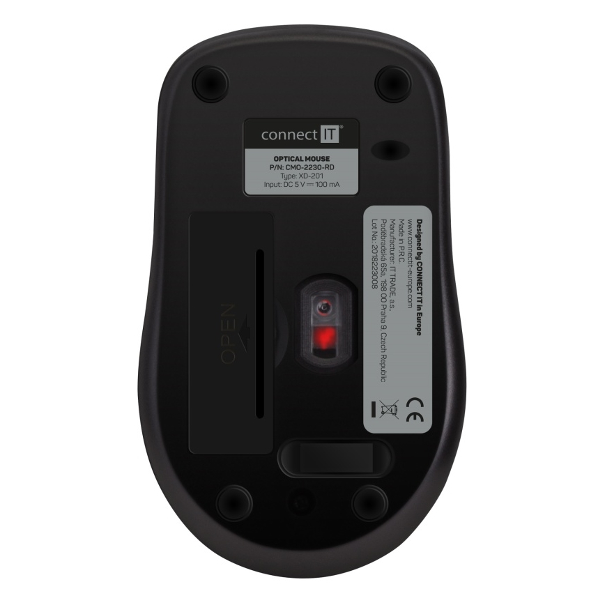 CONNECT IT CMO-2230-RD - Wireless silent topo MUTE 1200 DPI 1xAA nero/rosso