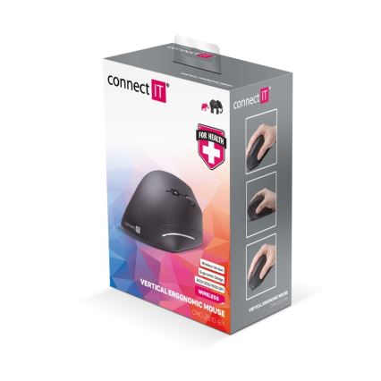 CONNECT IT CMO-2510-BK - Ergonomische kabellose Maus Verti Wireless 800/1200/1600 DPI 2xAAA schwarz