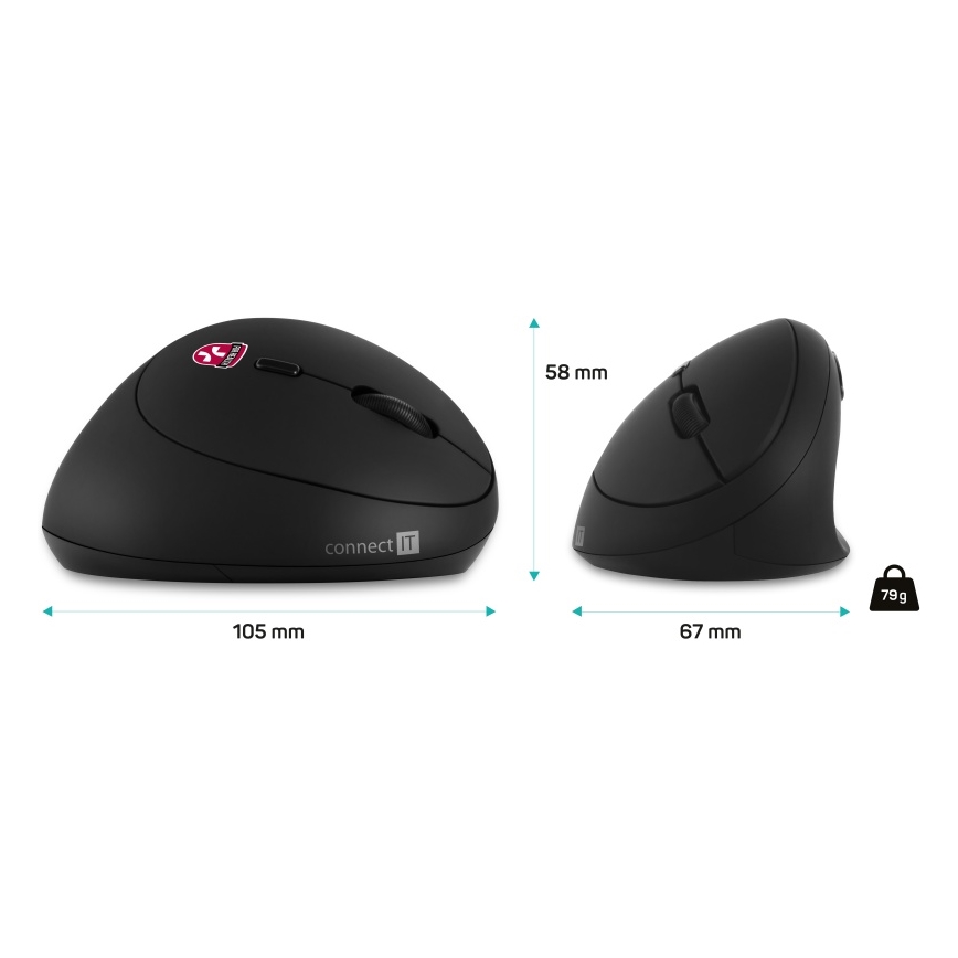 CONNECT IT CMO-2600-BK - Mouse ergonomico wireless 800/1200/1600 DPI 1xAA nero