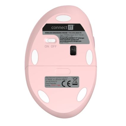 CONNECT IT CMO-2600-PK - Ergonomische kabellose Maus 800/1200/1600 DPI 1xAA rosa