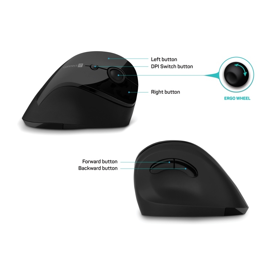 CONNECT IT CMO-2700-BK - Mouse wireless ergonomico 800/1200/1600 DPI 1xAA nero