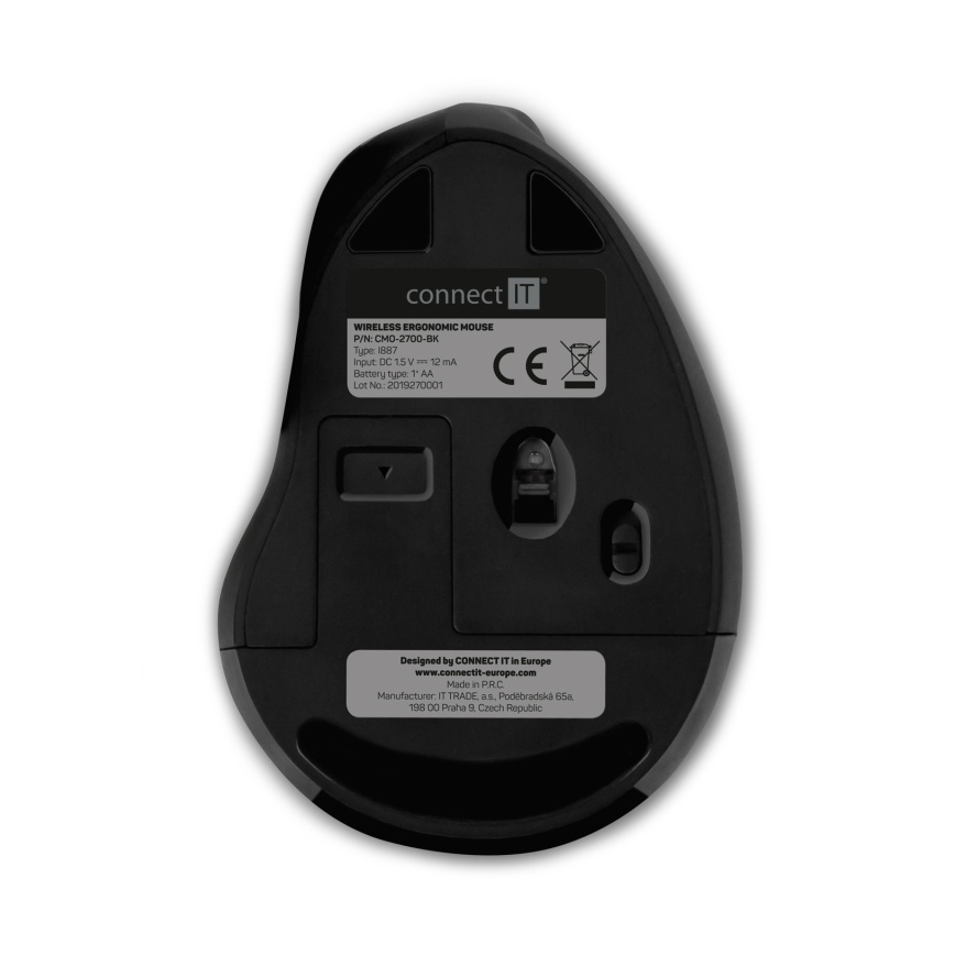 CONNECT IT CMO-2700-BK - Mouse wireless ergonomico 800/1200/1600 DPI 1xAA nero
