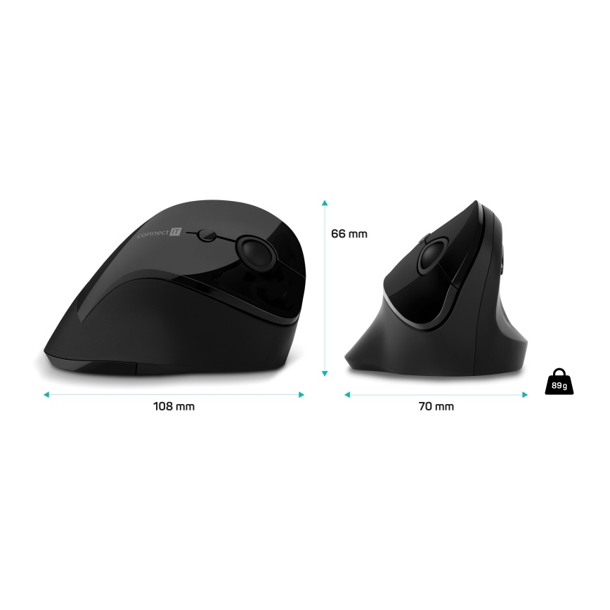 CONNECT IT CMO-2700-BK - Mouse wireless ergonomico 800/1200/1600 DPI 1xAA nero