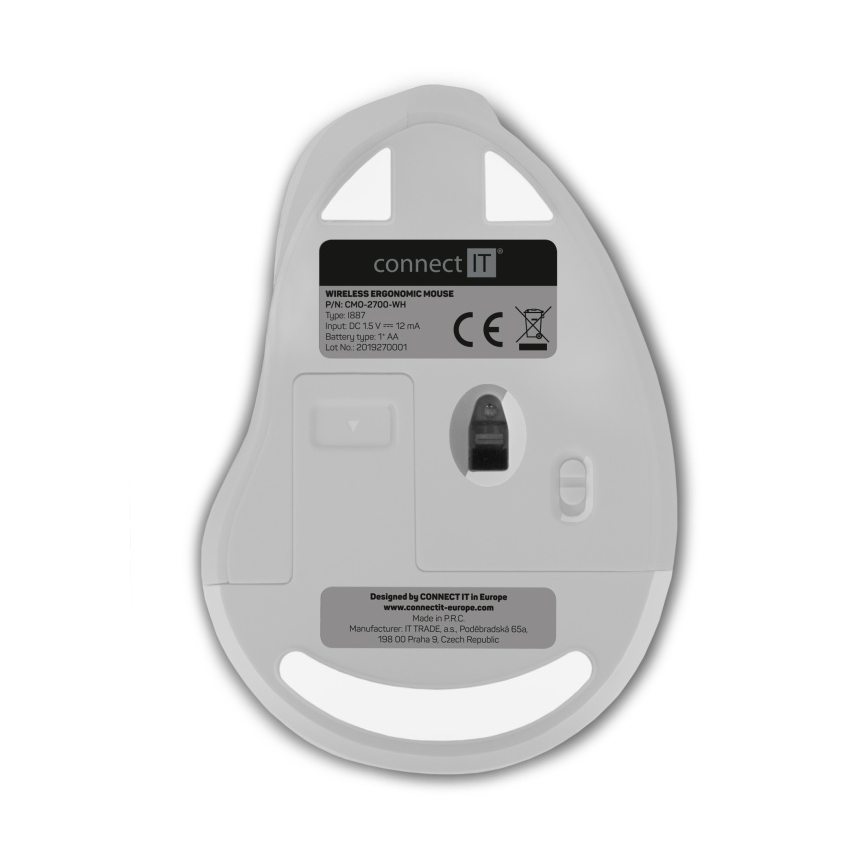 CONNECT IT CMO-2700-WH - Mouse wireless ergonomico 800/1200/1600 DPI 1xAA bianco