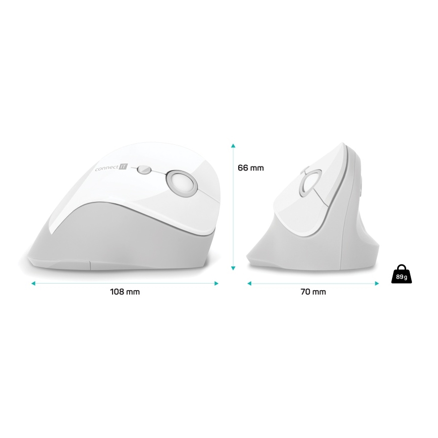 CONNECT IT CMO-2700-WH - Mouse wireless ergonomico 800/1200/1600 DPI 1xAA bianco