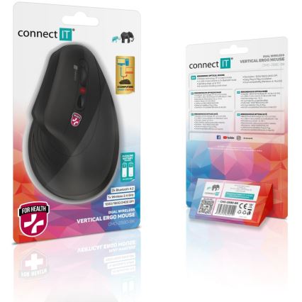 CONNECT IT CMO-2880-BK - Ergonomische kabellose Verti TriMode-Maus 1000/1600/2400 DPI 2xAAA schwarz