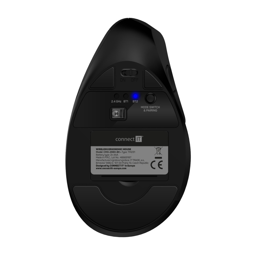 CONNECT IT CMO-2880-BK - Souris sans fil ergonomique Verti TriMode 1000/1600/2400 DPI 2xAAA noire