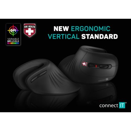 CONNECT IT CMO-2900-BK - Mouse wireless ergonomico 800/1200/1600 DPI 1xAA nero