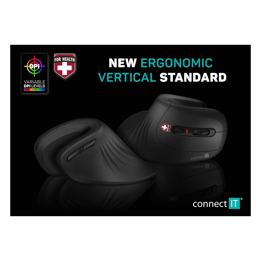 CONNECT IT CMO-2900-BK - Mouse wireless ergonomico 800/1200/1600 DPI 1xAA nero