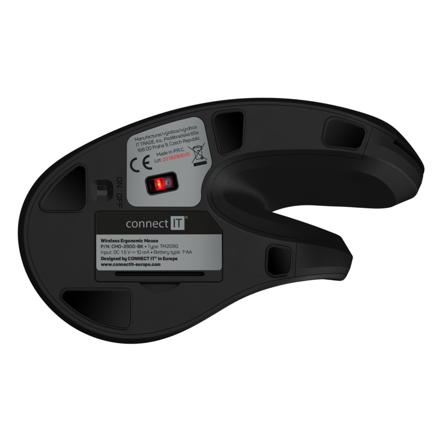 CONNECT IT CMO-2900-BK - Mouse wireless ergonomico 800/1200/1600 DPI 1xAA nero