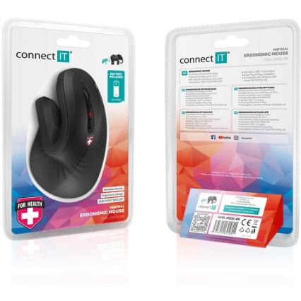 CONNECT IT CMO-2900-BK - Mouse wireless ergonomico 800/1200/1600 DPI 1xAA nero