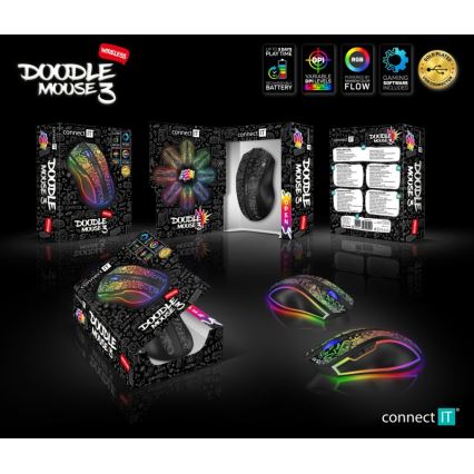 CONNECT IT CMO-3530-DD - Mouse da gioco ricaricabile wireless RGB a LED 800/1200/1600/2400/4800 DPI 600 mAh nero
