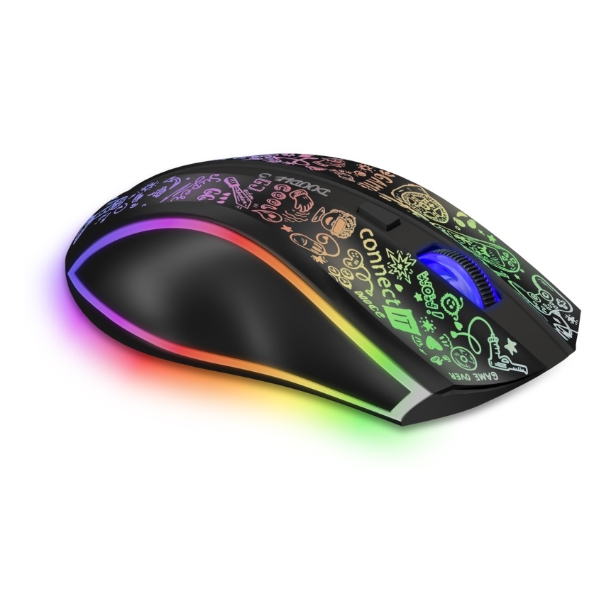 CONNECT IT CMO-3530-DD - Mouse da gioco ricaricabile wireless RGB a LED 800/1200/1600/2400/4800 DPI 600 mAh nero