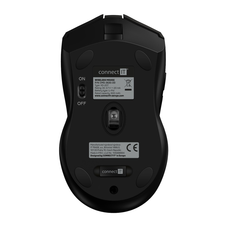 CONNECT IT CMO-3530-DD - Mouse da gioco ricaricabile wireless RGB a LED 800/1200/1600/2400/4800 DPI 600 mAh nero