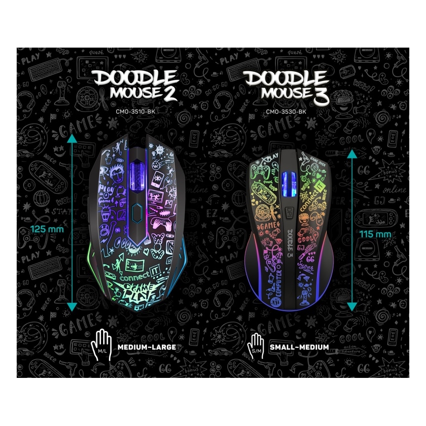 CONNECT IT CMO-3530-DD - Mouse da gioco ricaricabile wireless RGB a LED 800/1200/1600/2400/4800 DPI 600 mAh nero