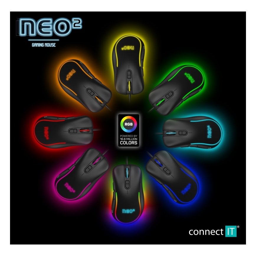 CONNECT IT CMO-3589-BK - LED RGB Mouse da gioco con cavo 200-7200 DPI nero