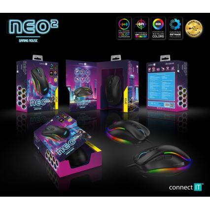 CONNECT IT CMO-3589-BK - LED RGB Mouse da gioco con cavo 200-7200 DPI nero