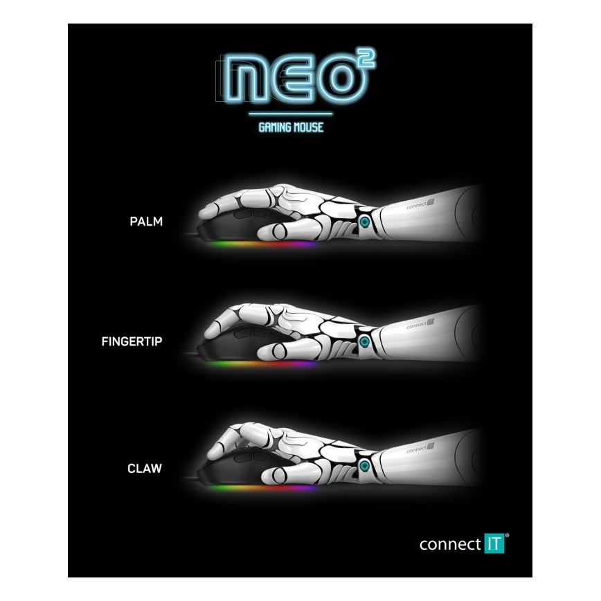 CONNECT IT CMO-3589-BK - LED RGB Mouse da gioco con cavo 200-7200 DPI nero