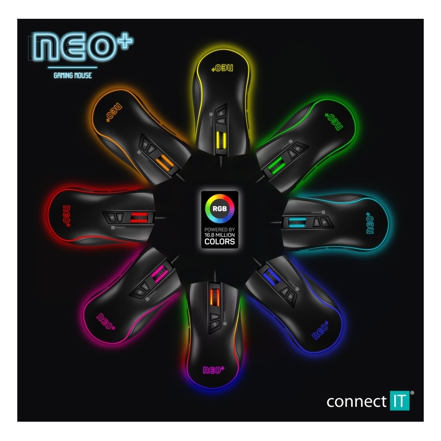 CONNECT IT CMO-3591-BK - Mouse da gioco cablata LED RGB 500-7200 DPI nera