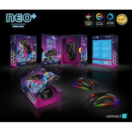 CONNECT IT CMO-3591-BK - Mouse da gioco cablata LED RGB 500-7200 DPI nera