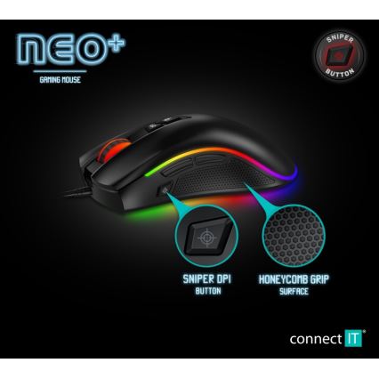 CONNECT IT CMO-3591-BK - Souris de jeu filaire LED RGB 500-7200 DPI noire