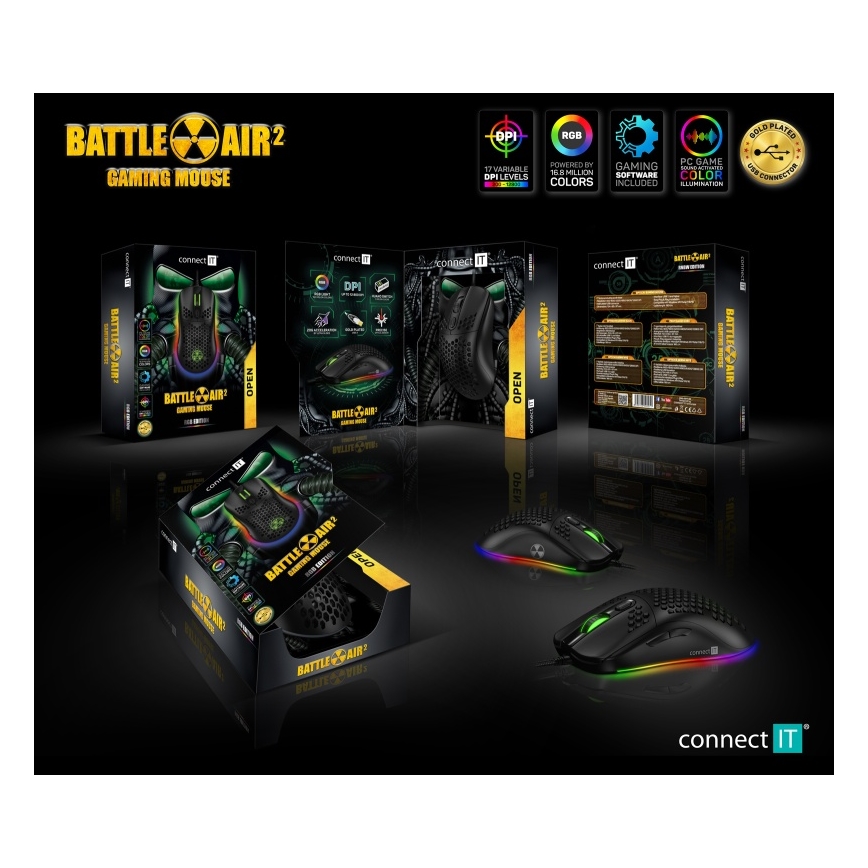 CONNECT IT CMO-5511-BK - LED RGB Mouse da gioco con cavo 200-12800 DPI nero