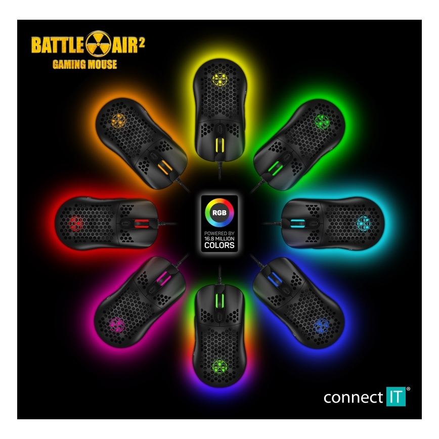 CONNECT IT CMO-5511-BK - Mouse da gioco cablata LED RGB 200-12800 DPI nera