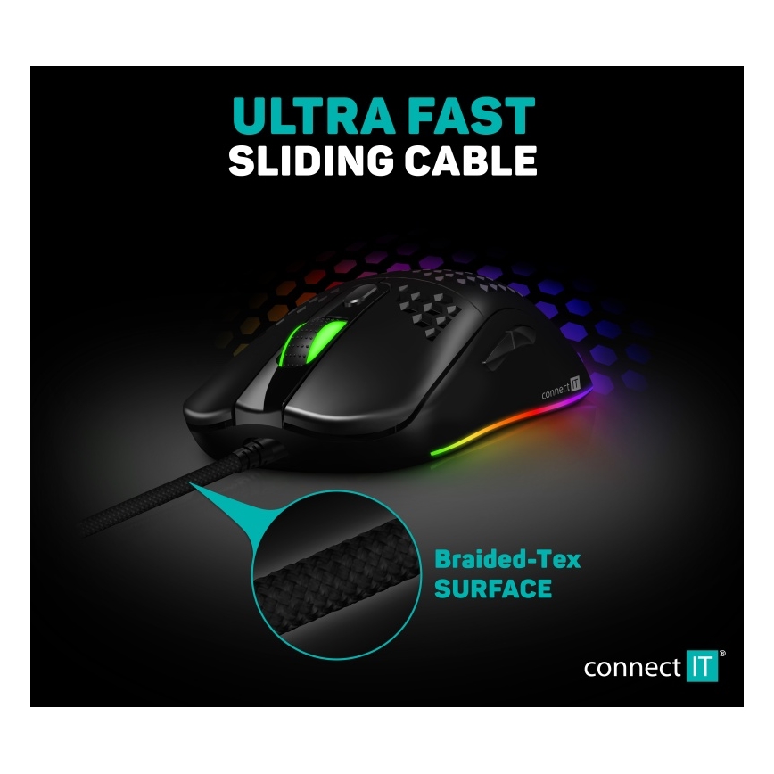 CONNECT IT CMO-5511-BK - Mouse da gioco cablata LED RGB 200-12800 DPI nera