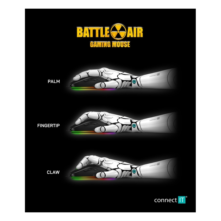 CONNECT IT CMO-5511-BK - Mouse da gioco cablata LED RGB 200-12800 DPI nera