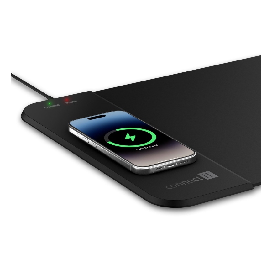 CONNECT IT CMP-2500-LG - Tappetino per tastiera e topo con Qi ricarica wireless 80x30 cm nero