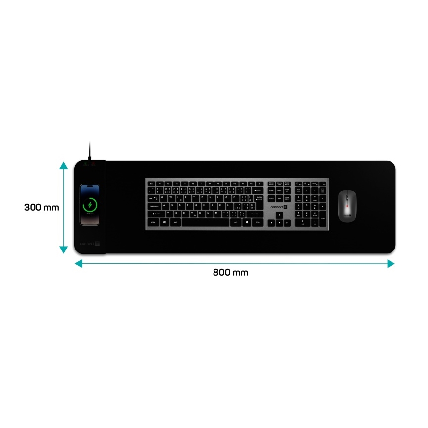CONNECT IT CMP-2500-LG - Tappetino per tastiera e topo con Qi ricarica wireless 80x30 cm nero