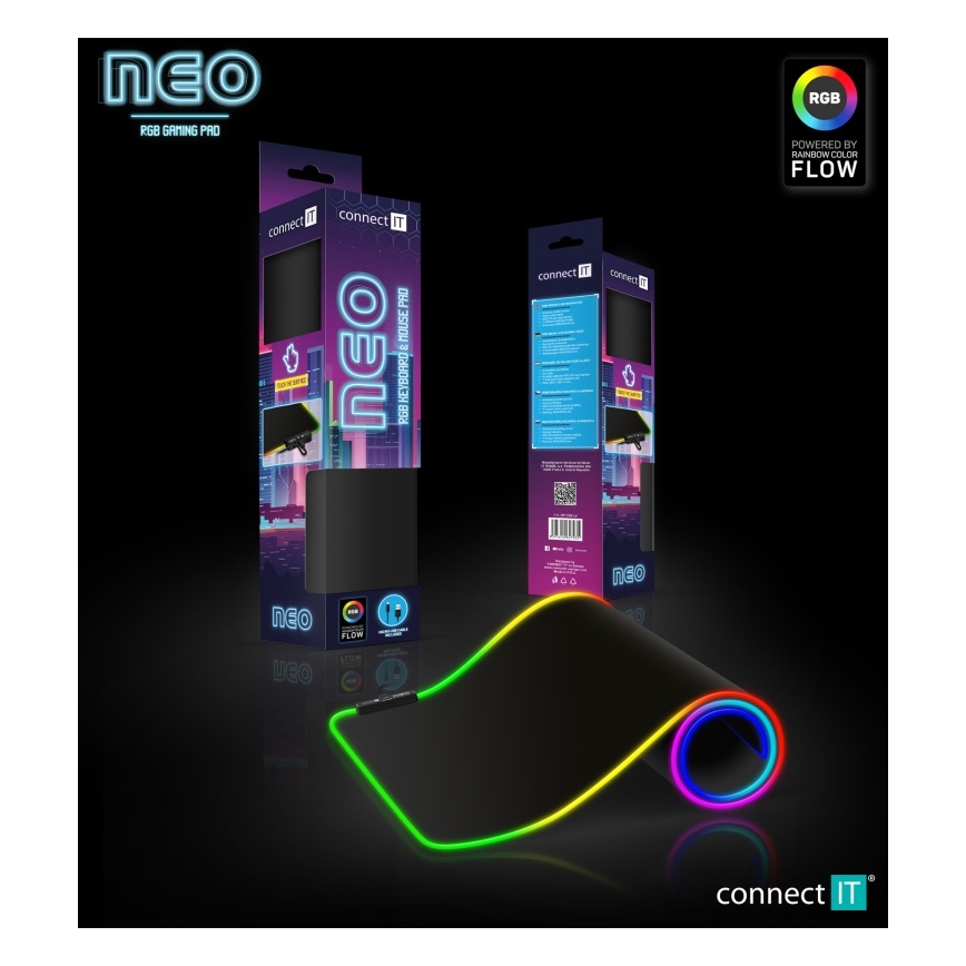 CONNECT IT CMP-3100-LG - LED RGB Tastiera e tappetino per mouse da gioco 80x30 cm nero
