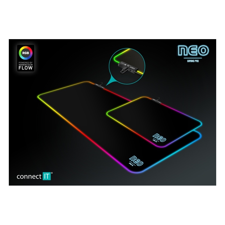 CONNECT IT CMP-3100-SM - Tapis de souris de jeu LED RGB 32x24,5 cm noir