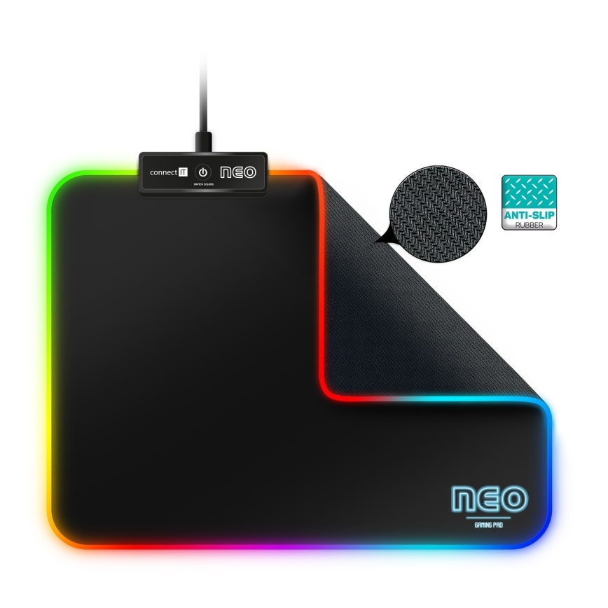 CONNECT IT CMP-3100-SM - Tapis de souris de jeu LED RGB 32x24,5 cm noir