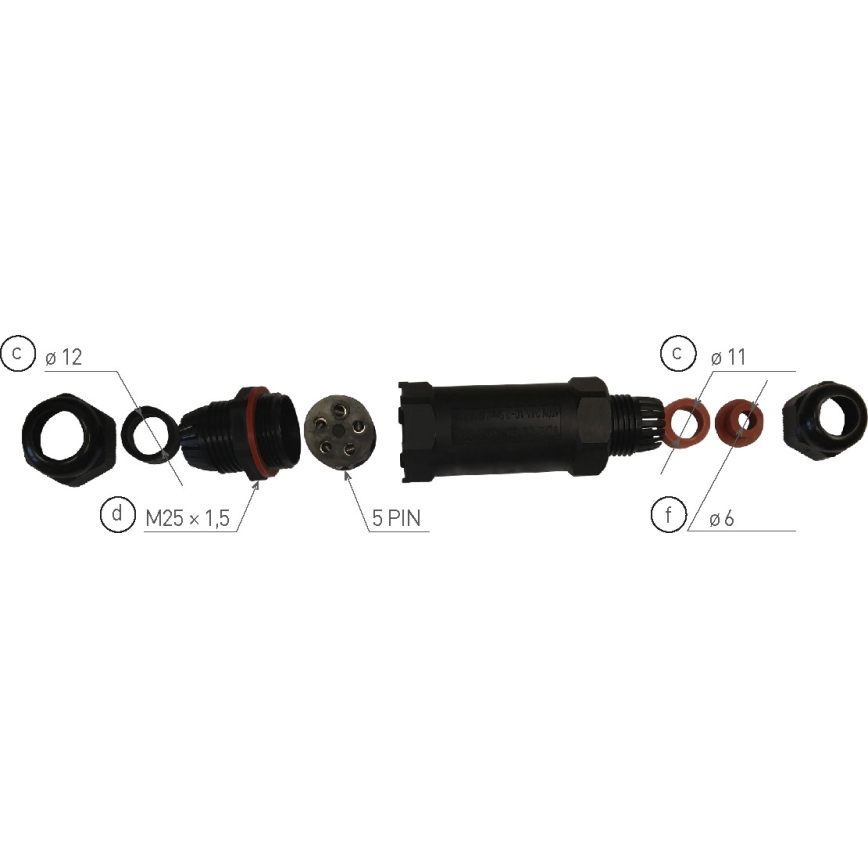 Connecteur de câble CSJ 250V/16A IP68 5x1,5 mm²