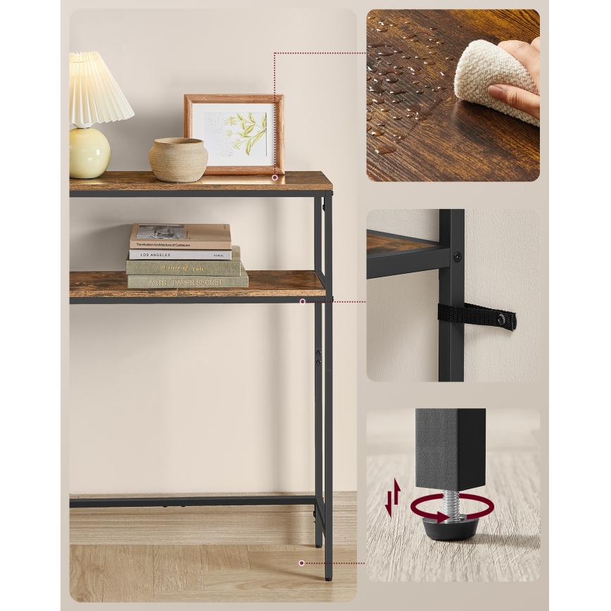 Console avec prises électriques intégrées et ports USB LUVOR 80x20 cm marron/noir