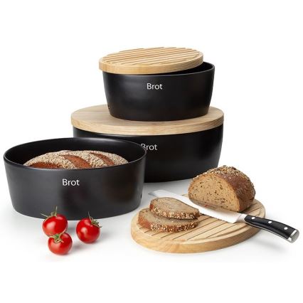 Continenta C3732 - Portapane con coperchio 36x23 cm nero/legno di hevea
