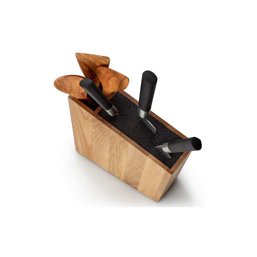 Continenta C4151 - Porte-couteaux avec insert flexible et compartiment 31x8x24,5 cm chêne