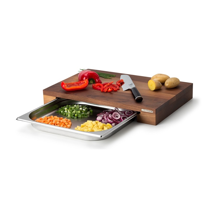 Continenta C4210 - Tagliere da cucina con ciotola in noce 39 x 27 cm