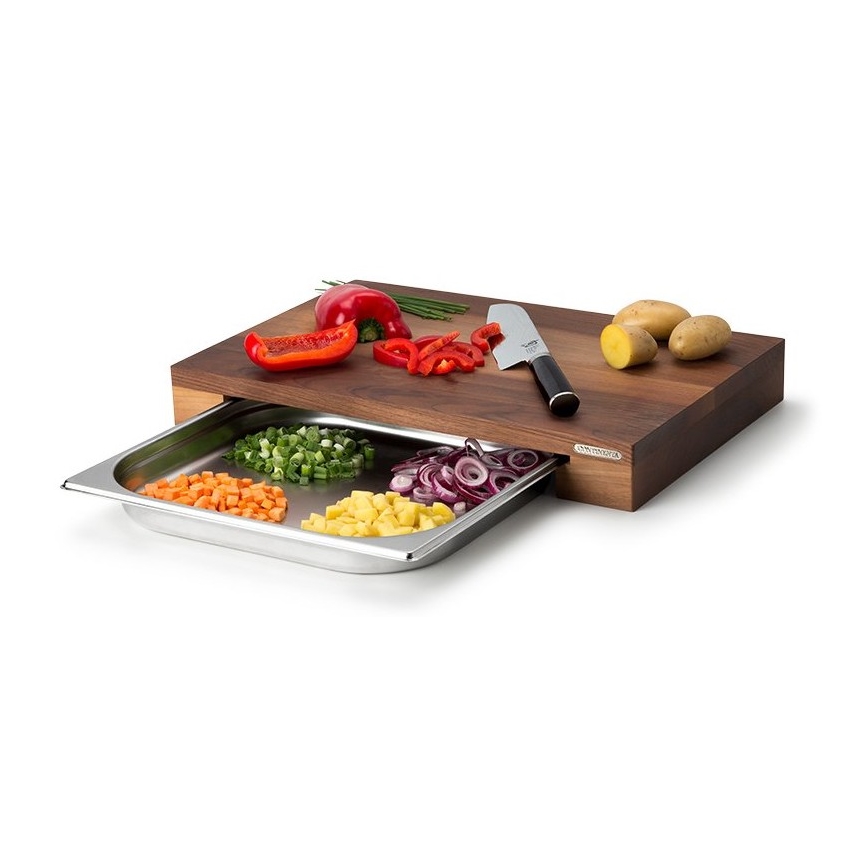 Continenta C4211 - Tagliere da cucina con ciotola in noce 48x32,5cm