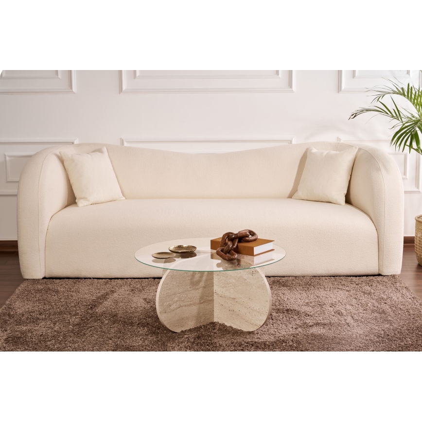 Couchtisch BUBBLE Ø 75 cm Travertin/transparent