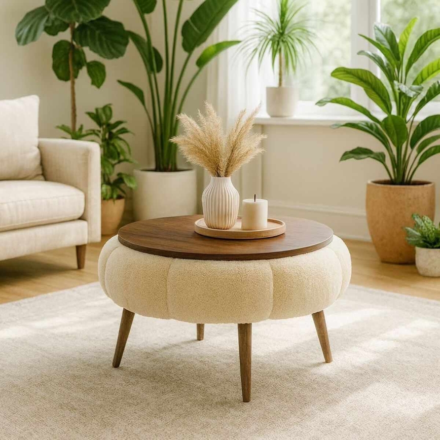 Couchtisch FELPO Ø 45 cm Beige/Nussbaum