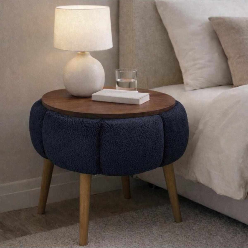 Couchtisch FELPO Ø 45 cm blau/Nussbaum