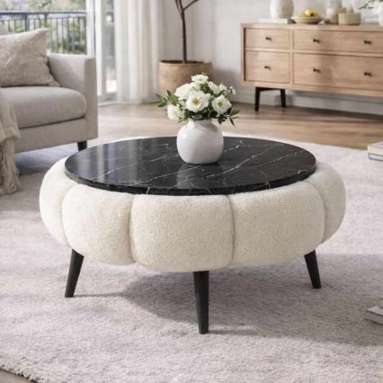 Couchtisch FELPO, Ø 60 cm, schwarz/weiß, Marmordekor