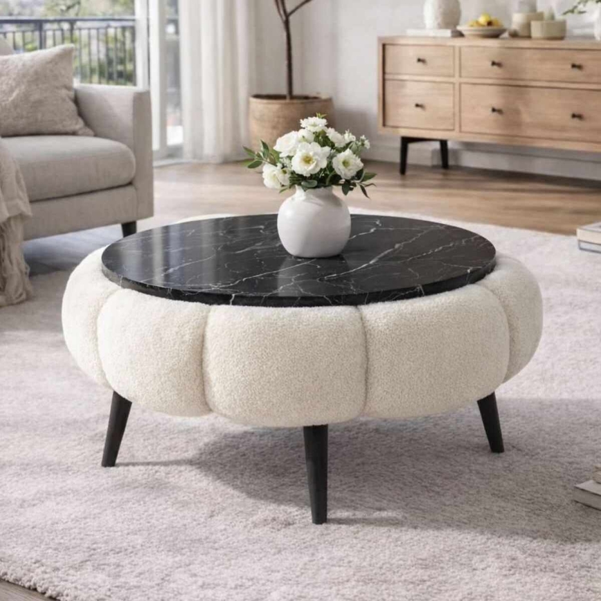 Couchtisch FELPO, Ø 60 cm, schwarz/weiß, Marmordekor