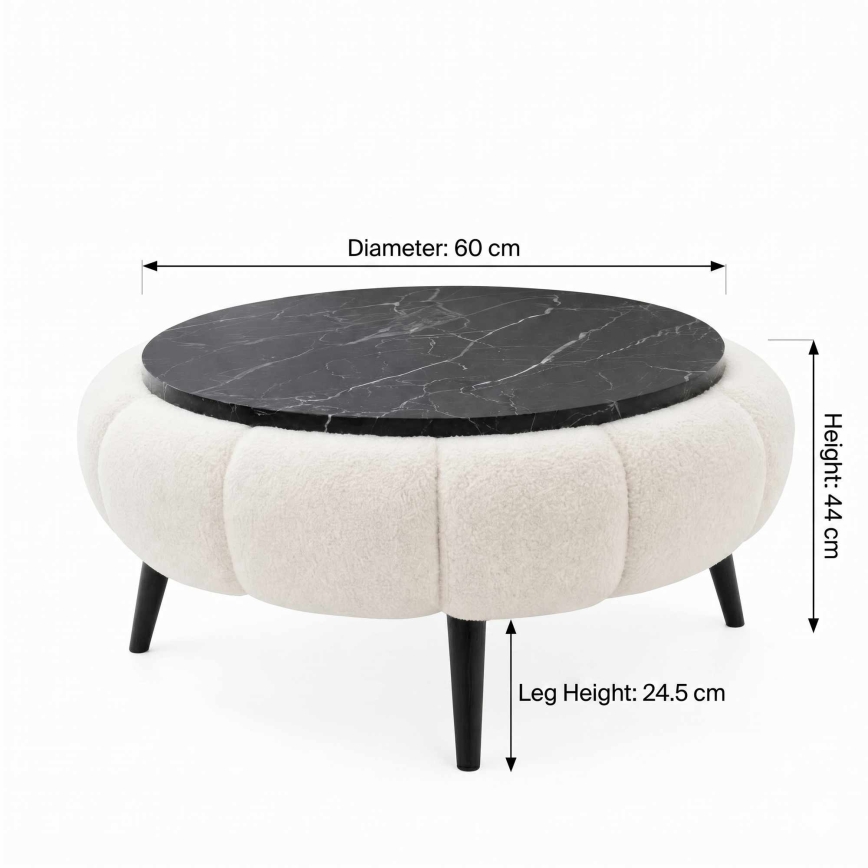Couchtisch FELPO, Ø 60 cm, schwarz/weiß, Marmordekor