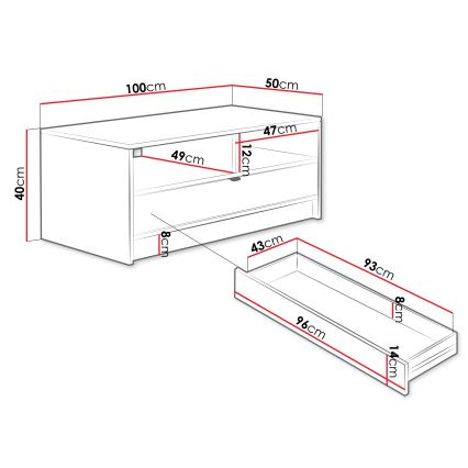 Couchtisch TIRENO 40 x 100 cm, schwarz